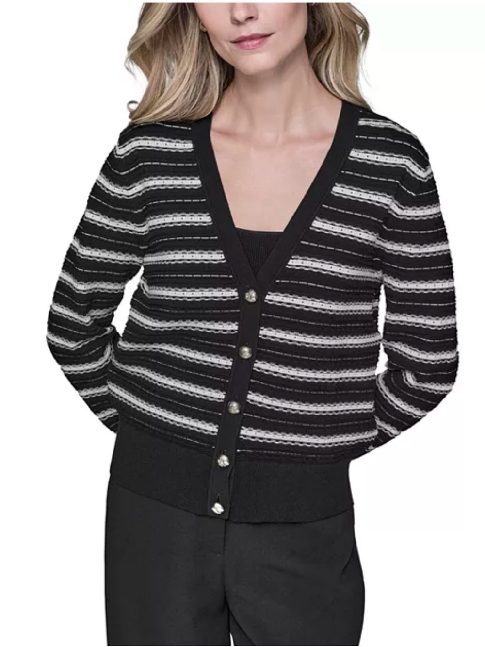 NWT Karl Lagerfeld black V-Neck knit Cardigan